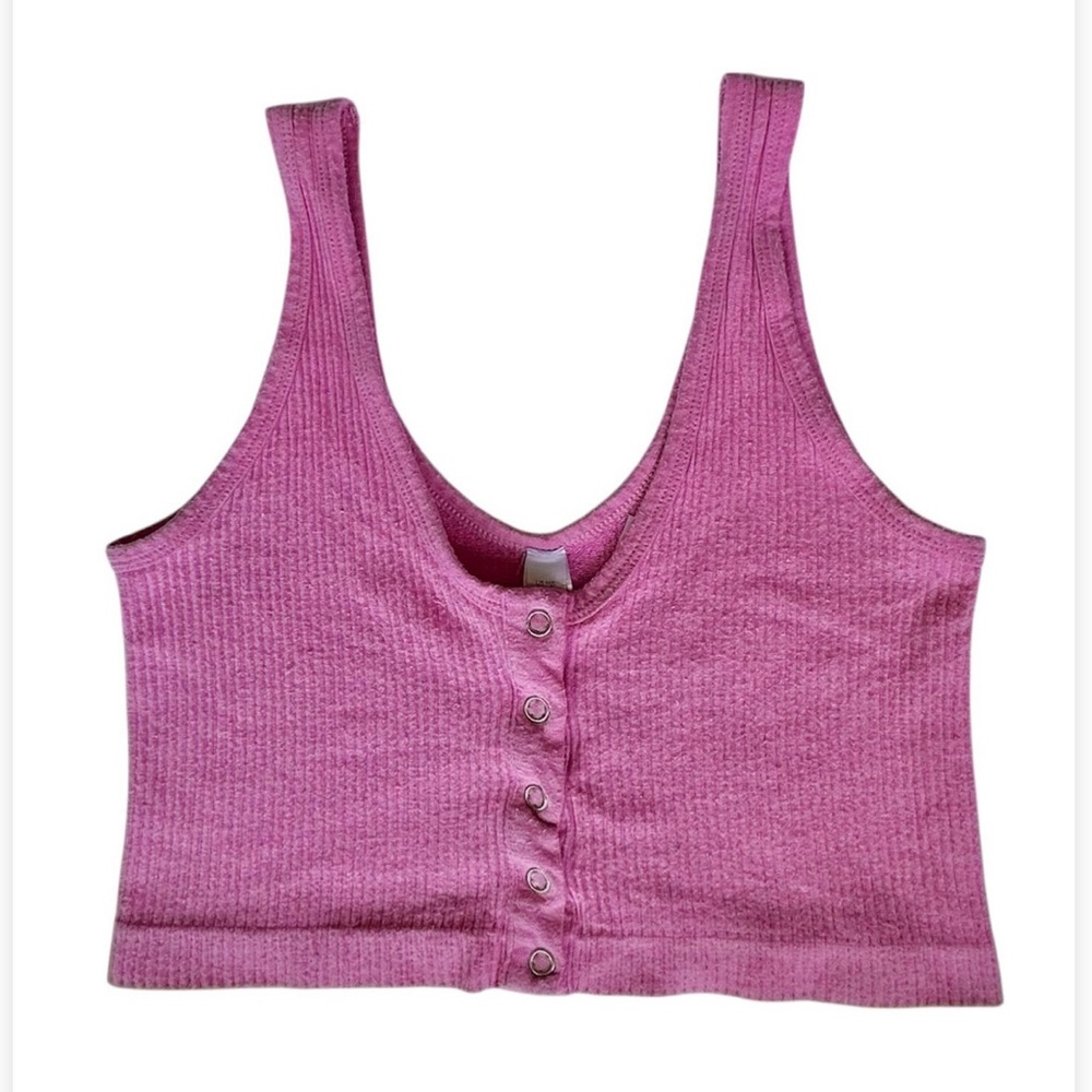 Urban Outfitters Pinky Purply Ribbed Button-Down Crop Top